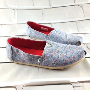 Toms Women's 10 Firecracker Canvas Shoes Flats Blue Red Silver